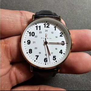 Plaris Ladoes Quartz Nurse Watch Gold Tone White Dial Black Straps Working